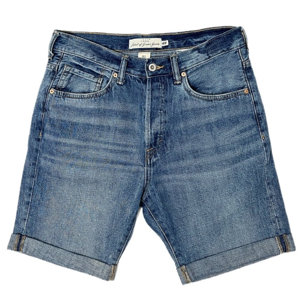 L.O.G.G. MEN’s Jean Shorts 31 Med Wash Denim Cuffed Cotton Button Fly